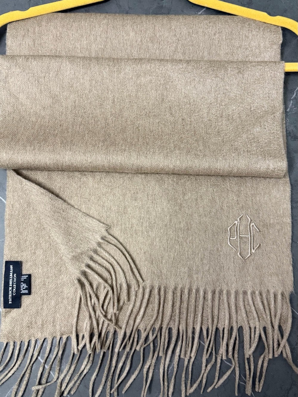 Classic Camel Cashmere Scarf with Monogram